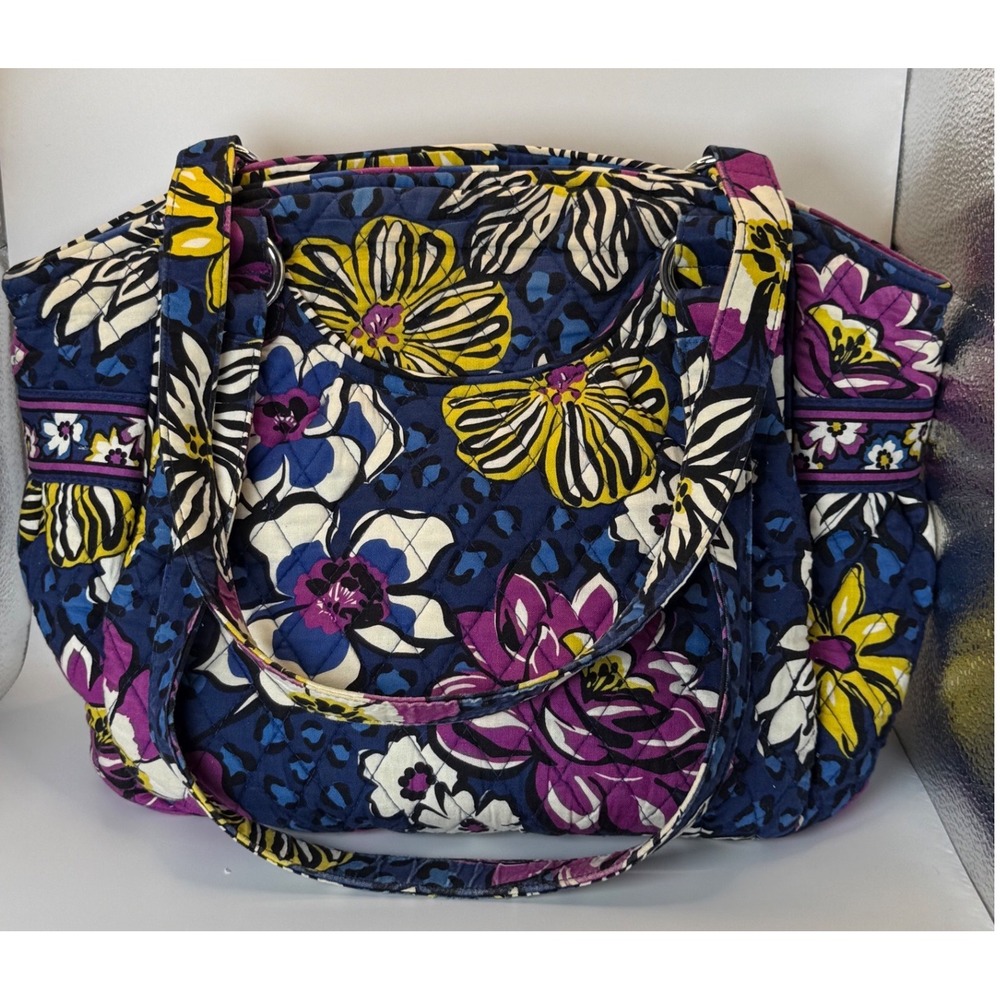 Vera Bradley African Violet Pleated Tote Quilted Floral Shoulder Bag Purse